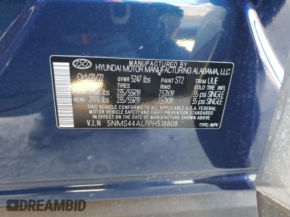 2023 Hyundai Santa Fe Limited with VIN 5NMS44AL7PH518808, listed as a Copart auction lot 83605414 with 28,587 mi miles and Salvage Title. Bid and sale history available at carsss.com. Image 14.
