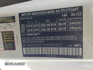 2022 Mercedes-Benz GLC 300 with VIN W1N0G8DB1NV391507, listed as a IAAI auction lot 41297899 with 24,101 mi miles and . Bid and sale history available at DreamBid. Image 9.