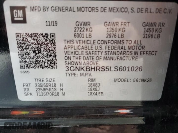 2020 Chevrolet Blazer LT z VIN 3GNKBHRS5LS601026, wystawiony jako Copart lot #56021965 z przebiegiem 40 994 mil mil oraz Szkoda całkowita • Salvage title. Historia ofert i sprzedaży dostępna na DreamBid. Obrazek 13.