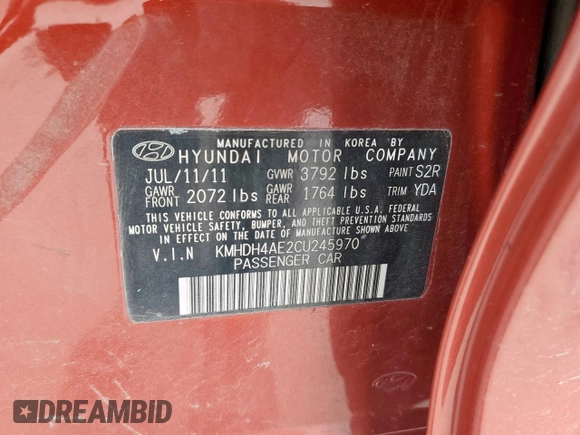 2012 Hyundai Elantra GLS z VIN KMHDH4AE2CU245970, wystawiony jako Copart lot #60930665 z przebiegiem 141 303 mil mil oraz Czysty tytuł • Clean title. Historia ofert i sprzedaży dostępna na DreamBid. Obrazek 12.
