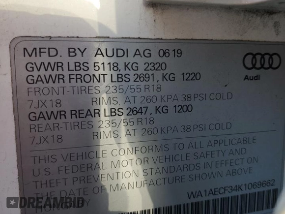 2019 Audi Q3 Premium with VIN WA1AECF34K1069662, listed as a Copart auction lot 45853745 with 72,726 mi miles and Salvage Title. Bid and sale history available at carsss.com. Image 13.