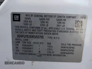2017 Chevrolet Equinox LT with VIN 2GNFLFE3XH6253795, listed as a IAAI auction lot 42047983 with 275,908 mi miles and . Bid and sale history available at carsss.com. Image 9.