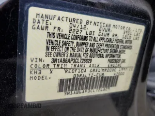 2012 Nissan Sentra S с VIN 3N1AB6AP3CL726829, выставлен на аукционе Copart как лот 53920315 с пробегом 160 004 миль миль и Списание • Salvage title. История ставок и продаж доступна на DreamBid. Изображение 12.