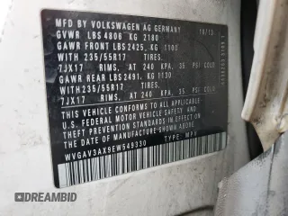 2014 Volkswagen Tiguan SE with VIN WVGAV3AX9EW549330, listed as a Copart auction lot 86750414 with 122,622 mi miles and Clean title. Bid and sale history available at DreamBid. Image 14.