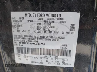 2009 Ford F-150 STX with VIN 1FTRX12899KB84755, listed as a IAAI auction lot 41849800 with 218,202 mi miles and . Bid and sale history available at DreamBid. Image 9.