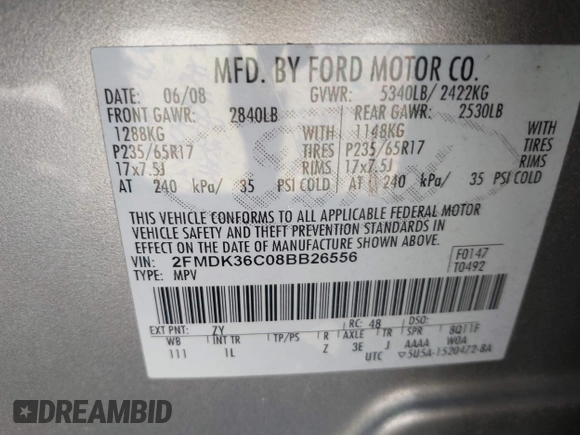 2008 Ford Edge SE with VIN 2FMDK36C08BB26556, listed as a IAAI auction lot 41819875 with 222,018 mi miles. Bid and sale history available at carsss.com. Image 9.