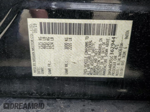 2020 Nissan Maxima SV with VIN 1N4AA6CV5LC362944, listed as a Copart auction lot 47292135 with 108,128 mi miles and Salvage Title. Bid and sale history available at carsss.com. Image 12.