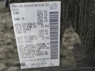 2017 Nissan Rogue SL with VIN 5N1AT2MV2HC857035, listed as a Copart auction lot 62498895 with 88,385 mi miles and Salvage title. Bid and sale history available at DreamBid. Image 13.