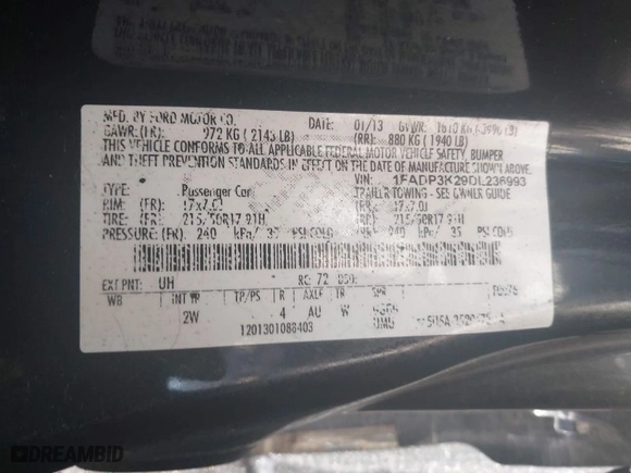 2013 Ford Focus SE with VIN 1FADP3K29DL236993, listed as a IAAI auction lot 41922706 with 162,268 mi miles. Bid and sale history available at carsss.com. Image 9.