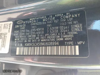 2021 Hyundai Kona Ultimate with VIN KM8K5CA58MU608994, listed as a IAAI auction lot 41334841 with 48,981 mi miles. Bid and sale history available at carsss.com. Image 9.