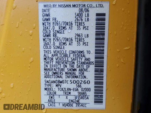 2007 Nissan Xterra SE with VIN 5N1AN08W07C500260, listed as a Copart auction lot 83474004 with 146,837 mi miles and Non Repairable. Bid and sale history available at carsss.com. Image 12.