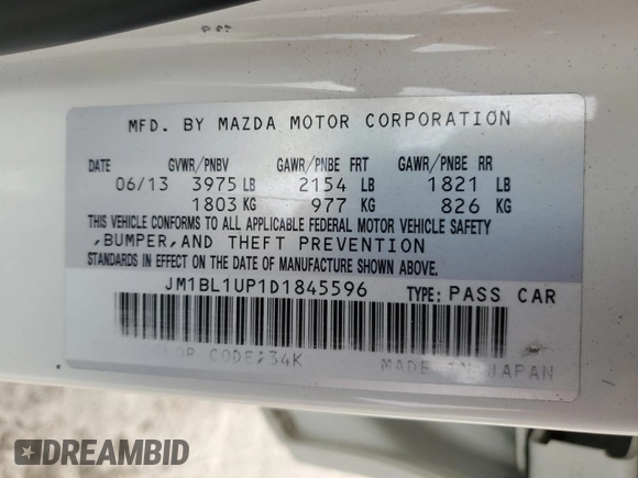 2013 Mazda 3 i Sport with VIN JM1BL1UP1D1845596, listed as a Copart auction lot 77825814 with 154,823 mi miles and Non Repairable. Bid and sale history available at DreamBid. Image 12.