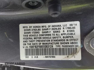 2014 Honda Civic Sedan EX with VIN 19XFB2F88EE083124, listed as a IAAI auction lot 41897043 with 141,407 mi miles. Bid and sale history available at carsss.com. Image 9.