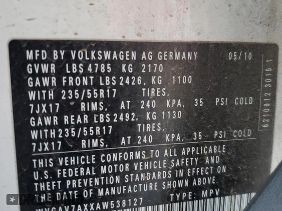 2010 Volkswagen Tiguan S with VIN WVGAV7AXXAW538127, listed as a Copart auction lot 42022225 with 116,008 mi miles and Clean title. Bid and sale history available at DreamBid. Image 12.
