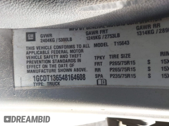 2004 Chevrolet Colorado 1SB LS Z85 with VIN 1GCDT136548164608, listed as a IAAI auction lot 41612392 with 252,835 mi miles. Bid and sale history available at carsss.com. Image 9.