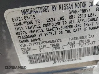 2015 Infiniti Q50 Premium with VIN JN1BV7AR7FM409374, listed as a IAAI auction lot 42202230 with 79,453 mi miles and . Bid and sale history available at DreamBid. Image 9.