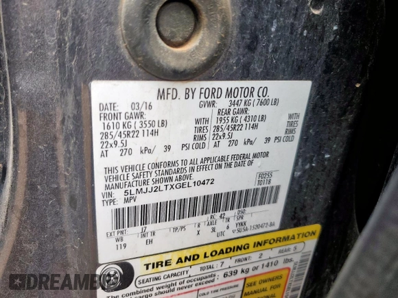 2016 Lincoln Navigator Reserve z VIN 5LMJJ2LTXGEL10472, wystawiony jako Copart lot #58482645 z przebiegiem 149 124 mil mil oraz Szkoda całkowita • Salvage title. Historia ofert i sprzedaży dostępna na DreamBid. Obrazek 13.