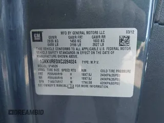 2012 GMC Acadia SLT1 z VIN 1GKKVREDXCJ284024, wystawiony jako IAAI lot #42337904 z przebiegiem 152 501 mil mil oraz . Historia ofert i sprzedaży dostępna na DreamBid. Obrazek 9.