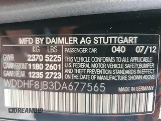 2013 Mercedes-Benz E 350 Luxury with VIN WDDHF8JB3DA677565, listed as a Copart auction lot 62122335 with 159,952 mi miles and Clean title. Bid and sale history available at DreamBid. Image 12.