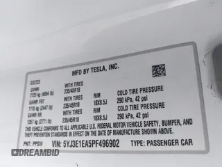 2023 Tesla Model 3 с VIN 5YJ3E1EA5PF496902, выставлен на аукционе IAAI как лот 42493716 с пробегом Не указан миль и . История ставок и продаж доступна на DreamBid. Изображение 9.