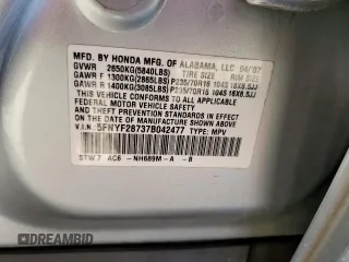 2007 Honda Pilot EX-L with VIN 5FNYF28737B042477, listed as a Copart auction lot 86172824 with 275,105 mi miles and Salvage Title. Bid and sale history available at DreamBid. Image 13.