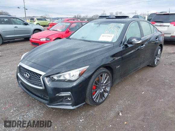 2018 Infiniti Q50 RED SPORT 400 with VIN JN1FV7ARXJM481650, listed as a IAAI auction lot 41572515 with 75,957 mi miles. Bid and sale history available at carsss.com. Image 17.