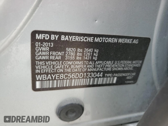 2013 BMW 7 Series 750Li z VIN WBAYE8C56DD133044, wystawiony jako Copart lot #49092615 z przebiegiem 169 699 mil mil oraz Szkoda całkowita • Salvage title. Historia ofert i sprzedaży dostępna na DreamBid. Obrazek 12.