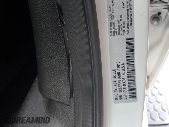 2022 Ram 1500 Big Horn z VIN 1C6SRFBT6NN117916, wystawiony jako Copart lot #61013935 z przebiegiem 43 241 mil mil oraz Szkoda całkowita • Salvage title. Historia ofert i sprzedaży dostępna na DreamBid. Obrazek 12.