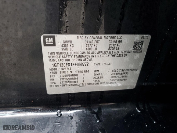 2015 GMC Sierra 2500HD Denali with VIN 1GT120EG1FF668772, listed as a Copart auction lot 84406604 with 113,260 mi miles and Salvage Title. Bid and sale history available at carsss.com. Image 12.
