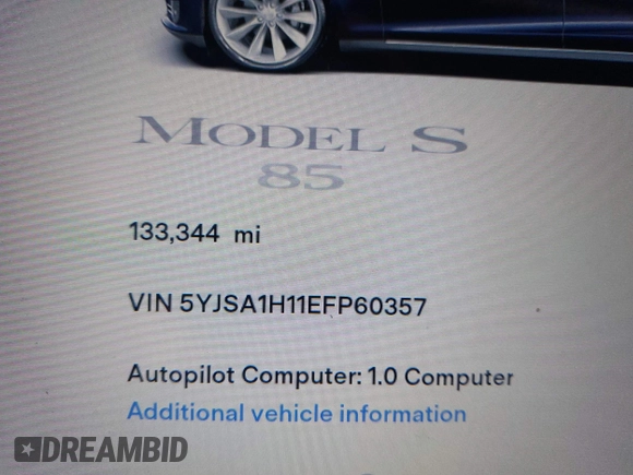 2014 Tesla Model S 60 с VIN 5YJSA1H11EFP60357, выставлен на аукционе IAAI как лот 42656130 с пробегом 133 344 миль миль и . История ставок и продаж доступна на DreamBid. Изображение 15.