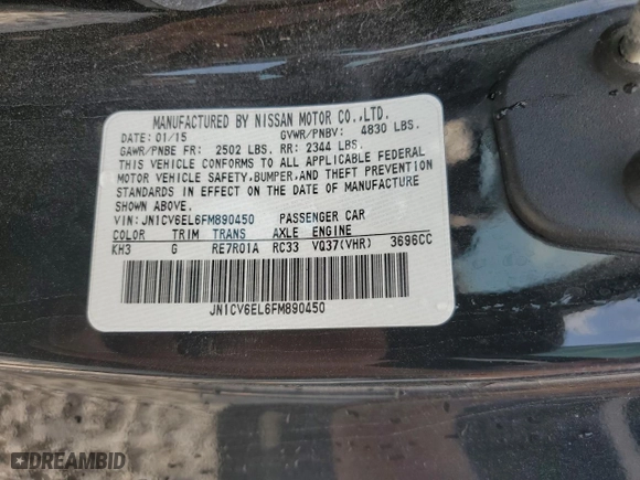 2015 Infiniti G37 Coupe x with VIN JN1CV6EL6FM890450, listed as a Copart auction lot 64048834 with 0 mi miles and Clean Title. Bid and sale history available at carsss.com. Image 12.