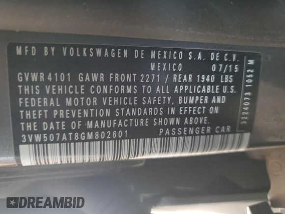 2016 Volkswagen Beetle Denim с VIN 3VW507AT8GM802601, выставлен на аукционе Copart как лот 60335415 с пробегом 71 163 миль миль и Списание • Salvage title. История ставок и продаж доступна на DreamBid. Изображение 12.