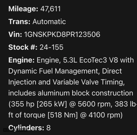 2023 Chevrolet Tahoe Z71 with VIN 1GNSKPKD8PR1235XX, listed as a Copart auction lot 53192995 with 43,212 mi miles and Clean Title. Bid and sale history available at carsss.com. Image 10.