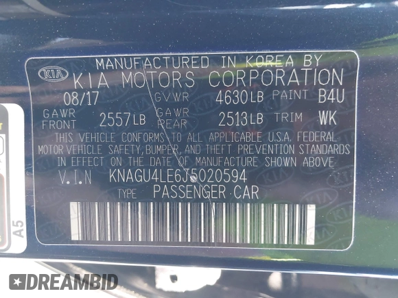 2018 Kia Optima EX with VIN KNAGU4LE6J5020594, listed as a IAAI auction lot 42118299 with 65,482 mi miles and . Bid and sale history available at DreamBid. Image 9.