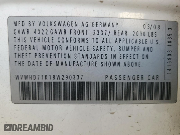 2008 Volkswagen GTI z VIN WVWHD71K18W290337, wystawiony jako Copart lot #75297034 z przebiegiem 117 224 mil mil oraz Szkoda całkowita • Salvage title. Historia ofert i sprzedaży dostępna na DreamBid. Obrazek 13.
