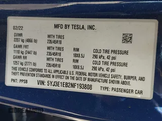 2022 Tesla Model 3 Long Range z VIN 5YJ3E1EB2NF193808, wystawiony jako IAAI lot #42281993 z przebiegiem 40 340 mil mil oraz . Historia ofert i sprzedaży dostępna na DreamBid. Obrazek 9.