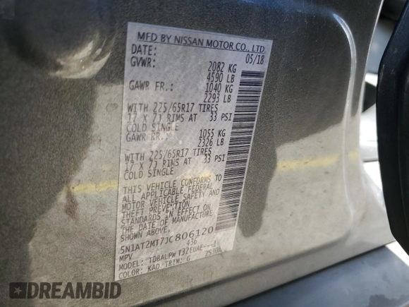 2018 Nissan Rogue S with VIN 5N1AT2MT7JC806120, listed as a Copart auction lot 51630435 with 0 mi miles and Salvage Title. Bid and sale history available at carsss.com. Image 16.