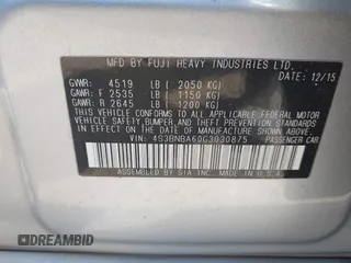 2016 Subaru Legacy 2.5i with VIN 4S3BNBA60G3030875, listed as a IAAI auction lot 42707056 with 135,399 mi miles and . Bid and sale history available at DreamBid. Image 9.