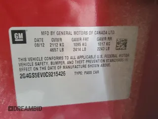 2012 Buick Regal Turbo Premium 1 z VIN 2G4GS5EV0C9215426, wystawiony jako Copart lot #61805125 z przebiegiem 112 747 mil mil oraz Szkoda całkowita • Salvage title. Historia ofert i sprzedaży dostępna na DreamBid. Obrazek 12.