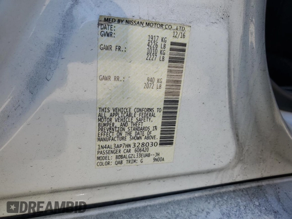 2017 Nissan Altima SR with VIN 1N4AL3AP7HN328030, listed as a Copart auction lot 46908435 with 90,764 mi miles and Salvage Title. Bid and sale history available at DreamBid. Image 12.