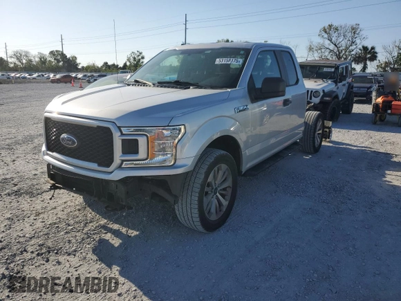 2018 Ford F-150 XL with VIN 1FTEX1EPXJKD49590, listed as a Copart auction lot 53158175 with 243,079 mi miles and Salvage Title. Bid and sale history available at carsss.com. Image 1.