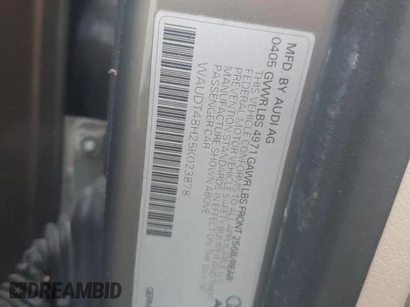 2005 Audi A4 3.0L with VIN WAUDT48H25K023878, listed as a Copart auction lot 75450864 with 39,926 mi miles and Salvage Title. Bid and sale history available at carsss.com. Image 13.