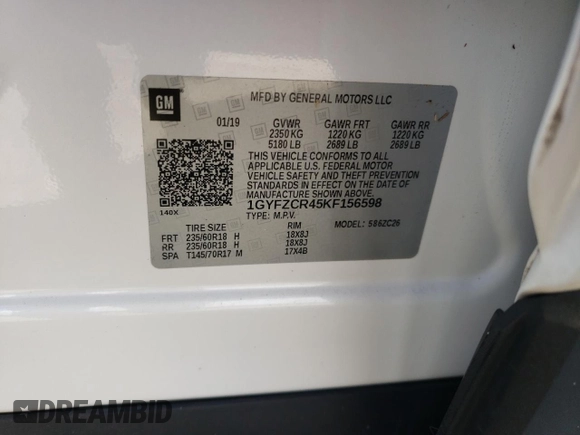 2019 Cadillac XT4 FWD Premium Luxury with VIN 1GYFZCR45KF156598, listed as a Copart auction lot 69349772 with 0 mi miles. Bid and sale history available at carsss.com. Image 10.