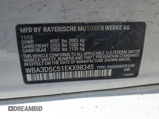 2014 BMW 3 Series 328d xDrive with VIN WBA3D5C51EKX98345, listed as a IAAI auction lot 42541364 with 93,215 mi miles and . Bid and sale history available at DreamBid. Image 9.