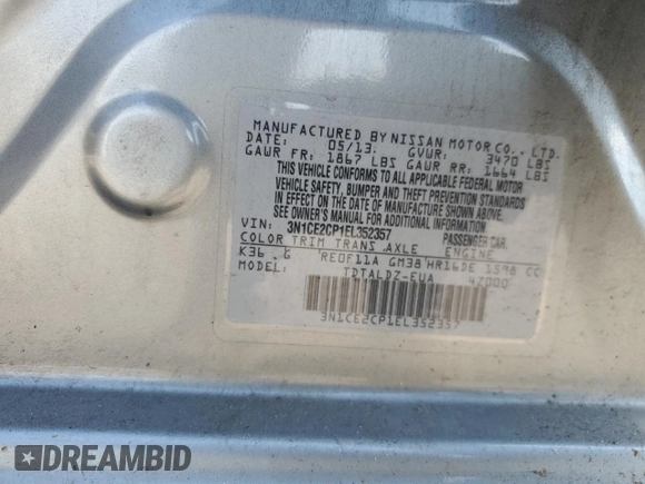 2014 Nissan Note S Plus with VIN 3N1CE2CP1EL352357, listed as a Copart auction lot 66643315 with 226,102 mi miles and Salvage title. Bid and sale history available at DreamBid. Image 12.