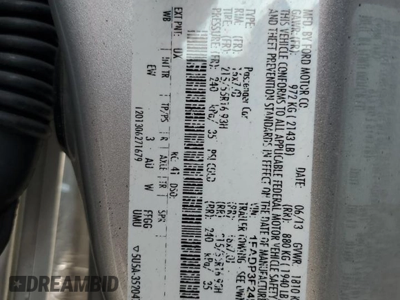 2013 Ford Focus SE with VIN 1FADP3F24DL370529, listed as a Copart auction lot 60281465 with 73,170 mi miles and Salvage title. Bid and sale history available at DreamBid. Image 12.