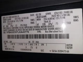 2020 Ford Transit Passenger XL with VIN 1FBAX2C87LKA43776, listed as a IAAI auction lot 41491840 with 121,986 mi miles and . Bid and sale history available at DreamBid. Image 9.