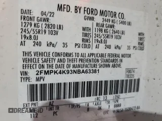 2022 Ford Edge Titanium with VIN 2FMPK4K93NBA63381, listed as a Copart auction lot 45031605 with 24,075 mi miles and Salvage Title. Bid and sale history available at carsss.com. Image 15.