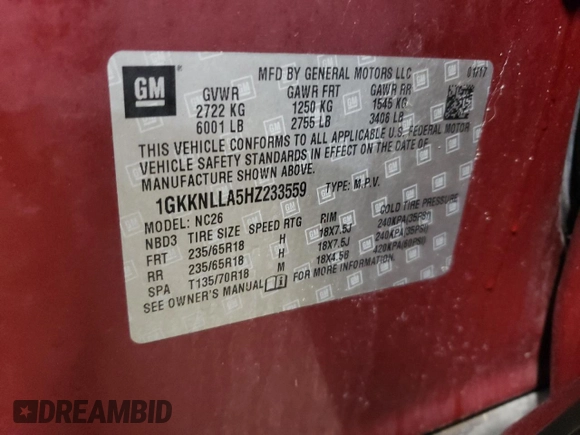 2017 GMC Acadia SLE z VIN 1GKKNLLA5HZ233559, wystawiony jako Copart lot #44209635 z przebiegiem 97 881 mil mil oraz Szkoda całkowita • Salvage title. Historia ofert i sprzedaży dostępna na DreamBid. Obrazek 16.