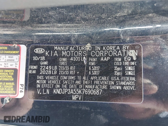 2019 Kia Soul + with VIN KNDJP3A55K7690687, listed as a IAAI auction lot 41715563 with 142,592 mi miles and . Bid and sale history available at DreamBid. Image 9.